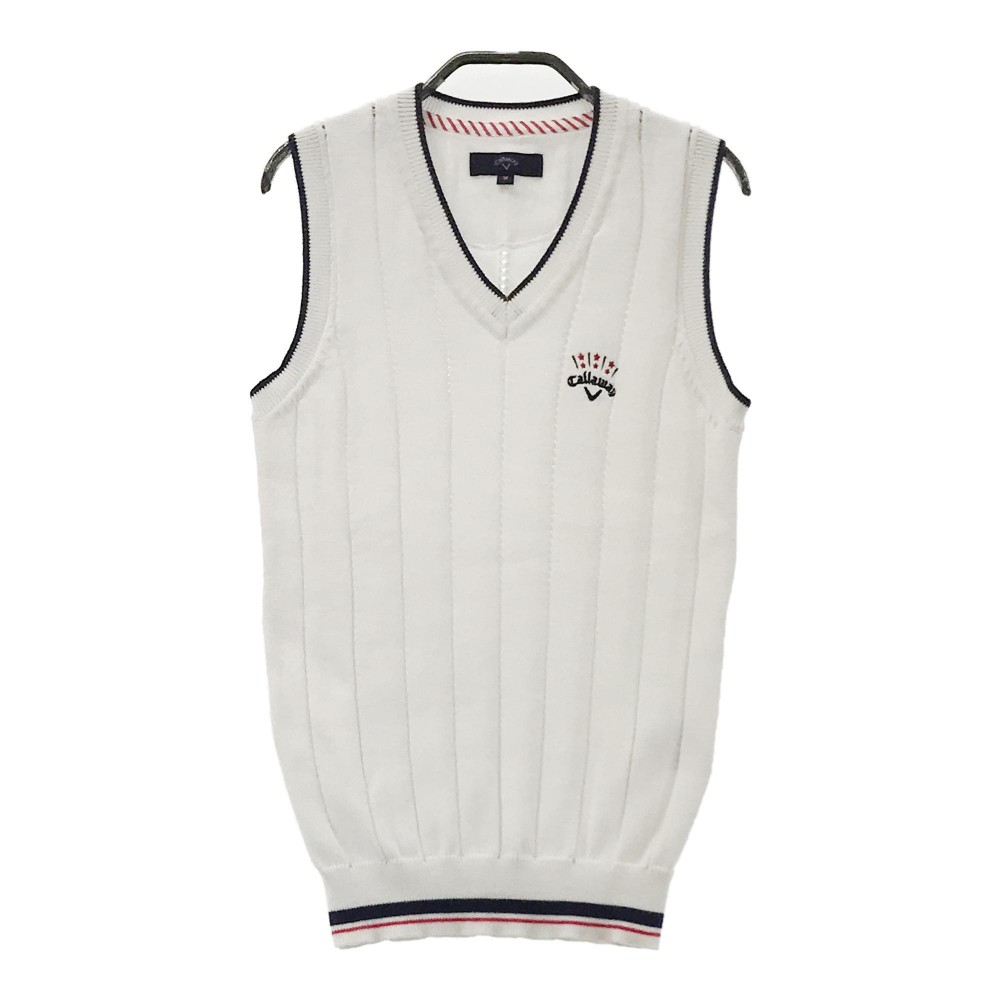 CALLAWAY キャロウェイ Vネック ニットベスト ロゴ刺繍 ホワイト系 M 【中古】ゴルフウェア レディース
