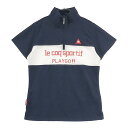 LE COQ GOLF ルコックゴルフ ハーフジップ半袖Tシャツ ネイビー系 L 【中古】ゴルフウェア レディース