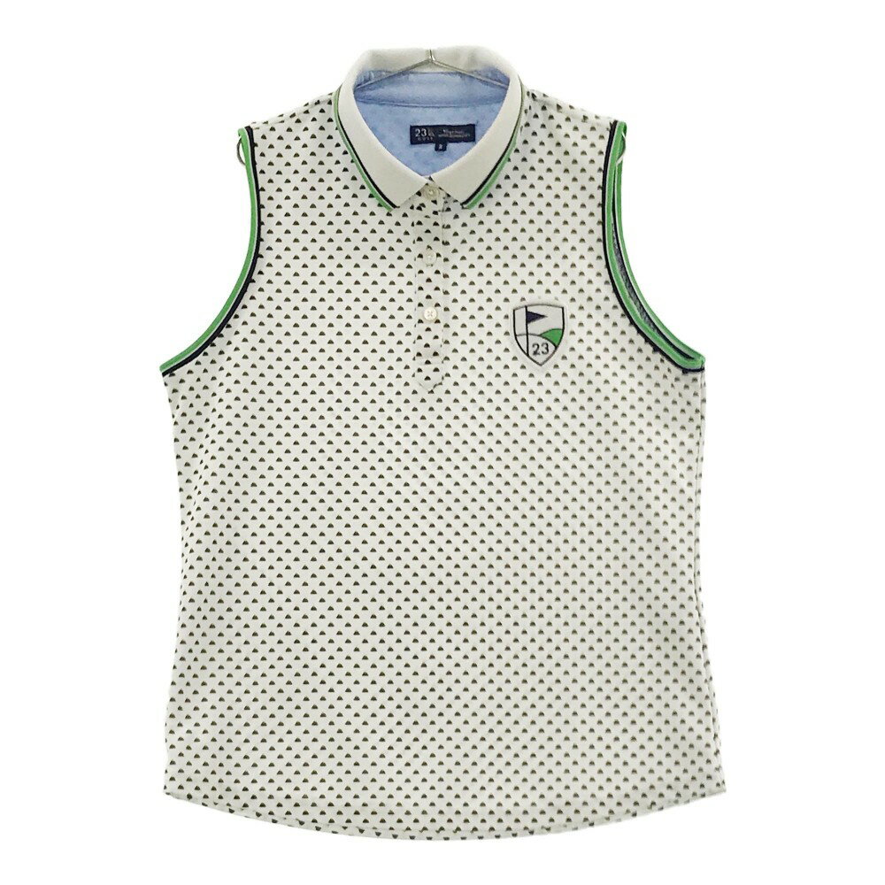 23区GOLF ニジュウサンクゴルフ BM.0518 ノースリーブポロシャツ 総柄 ホワイト系 2 【中古】ゴルフウ..