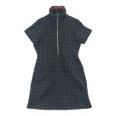 kolwin コルウィン 起毛 ハーフジップ 半袖ワンピース チェック柄 ブラック系 M 【中古】ゴルフウェア レディース