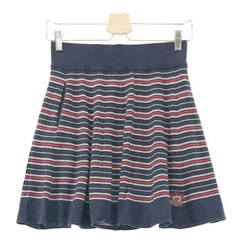 ZOY ゾーイ 裏地付 ウール混 ニットスカート ボーダー柄 ネイビー系 L 【中古】ゴルフウェア レディース