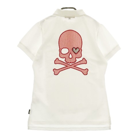 DANCE WITH DRAGON ダンスウィズドラゴン 半袖 ポロシャツ スカル柄 ホワイト系 3 【中古】ゴルフウェア レディース