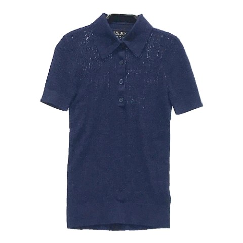 LAUREN RALPH LAUREN ローレンラルフローレン 半袖ニットポロシャツ ネイビー系 XS 【中古】レディース