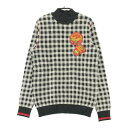 DANCE WITH DRAGON ダンスウィズドラゴン モックネック ニットセーター ワッペン チェックk柄 ブラック系 3 【中古】ゴルフウェア レディース