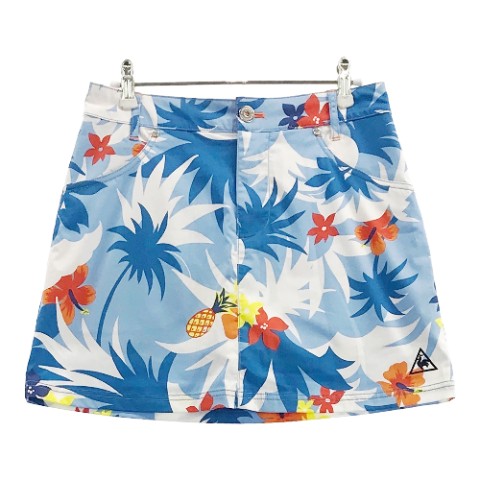LE COQ GOLF ルコックゴルフ インナー付 スカート アロハ柄 ブルー系 9 【中古】ゴルフウェア レディース