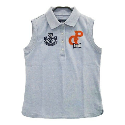 PEARLY GATES パーリーゲイツ ノースリーブポロシャツ ワッペン ブルー系 0 【中古】ゴルフウェア レディース