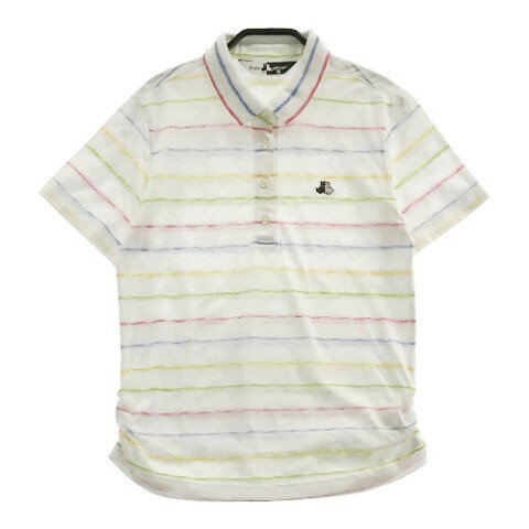 BLACK&WHITE ブラックアンドホワイト 半袖ポロシャツ ボーダー 総柄 ホワイト系 1 【中古】ゴルフウェア レディース