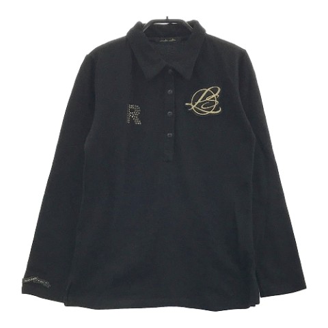 rienda suelta リエンダスエルタ 長袖ポロシャツ ストーンロゴ ワッペン ブラック系 S 【中古】ゴルフウェア レディース