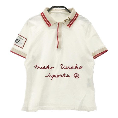 MU SPORTS エムユースポーツ ハーフジップ 半袖ポロシャツ ワッペン ホワイト系 40 【中古】ゴルフウェア レディース