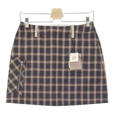 ZOY ゾーイ ストレッチスカート チェック柄 ネイビー系 38 【中古】ゴルフウェア レディース