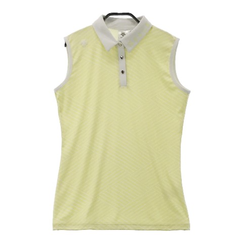 DESCENTE GOLF デサントゴルフ 2022年モデル ノースリーブポロシャツ 総柄 イエロー系 L 【中古】ゴルフウェア レディース