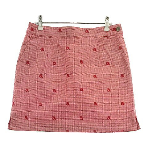 ARCHIVIO アルチビオ ストレッチスカート チェック ロゴ 総柄 レッド系 38 【中古】ゴルフウェア レデ..