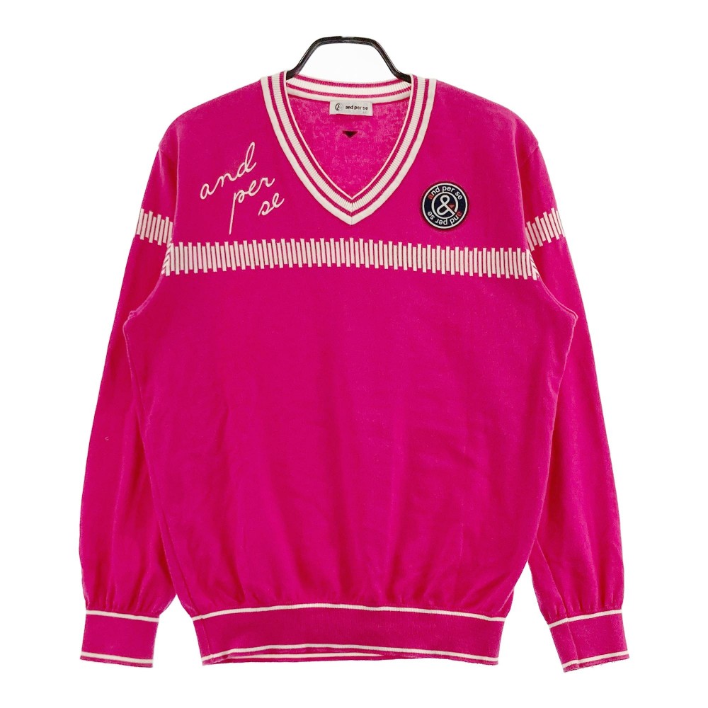 AND PER SE アンパスィ Vネック ニットセーター ピンク系 LL 【中古】ゴルフウェア メンズ