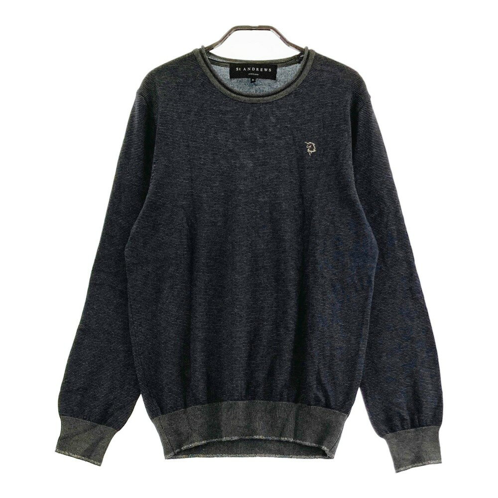 ST ANDREWS セントアンドリュース カシミヤ混 ニットセーター ボーダー柄 ネイビー系 L 【中古】ゴルフウェア メンズ