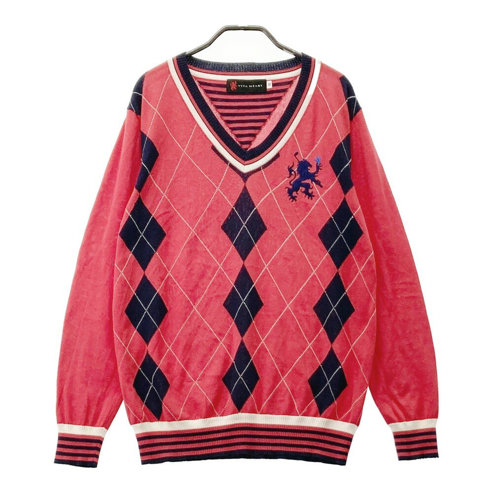 VIVA HEART ビバハート 01-18210 ニット セーター ダイヤ柄 レッド系 50 【中古】ゴルフウェア メンズ