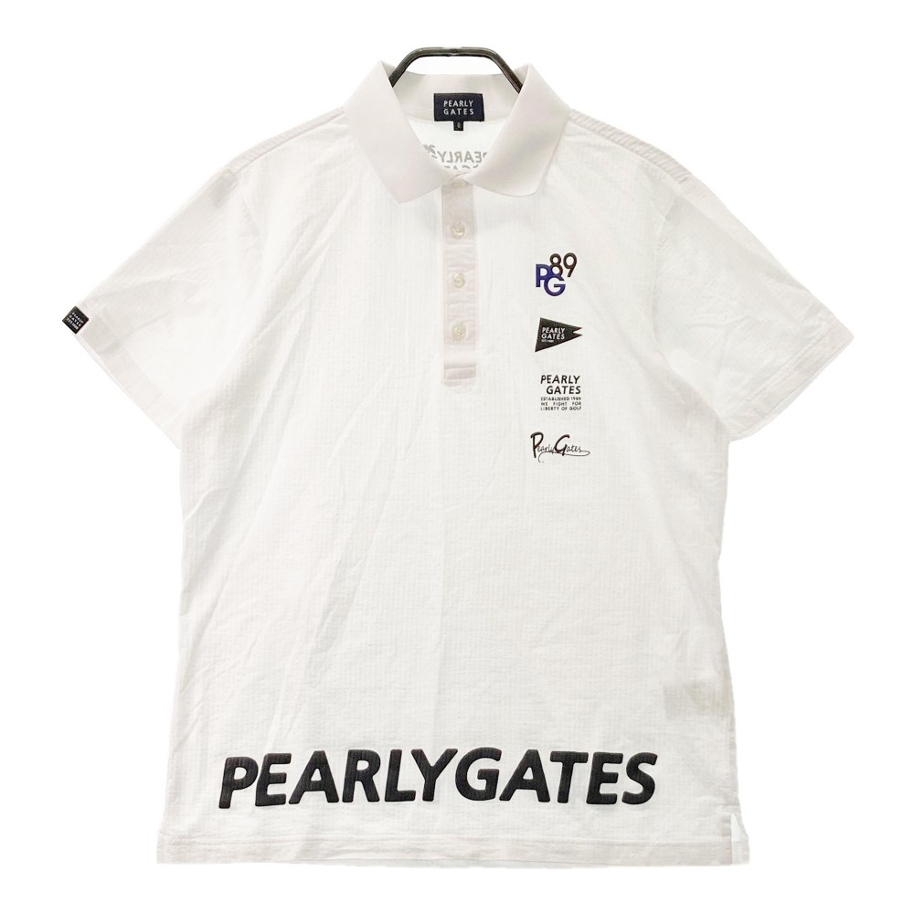 PEARLY GATES パーリーゲイツ 2023年モデル 半袖ポロシャツ シアサッカー ロゴ×ストライプ柄 ホワイト系 6 【中古】ゴルフウェア メンズ