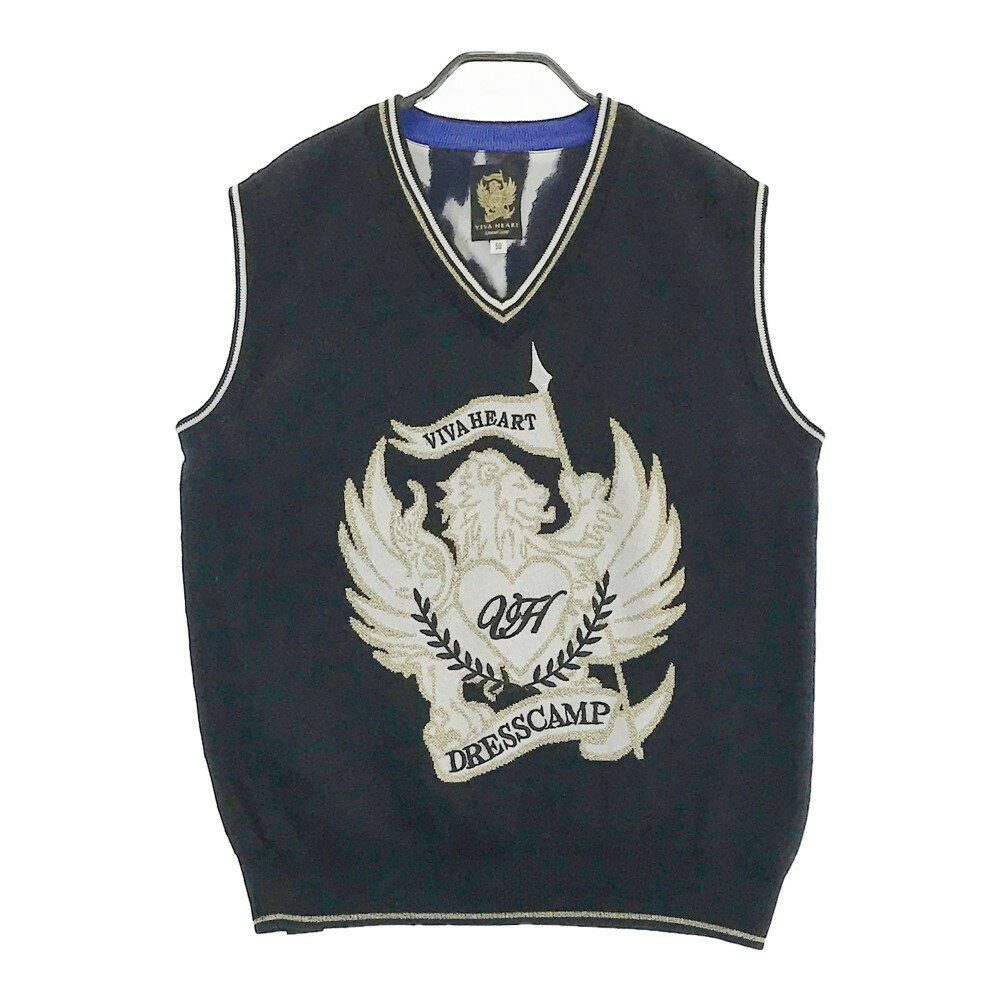 VIVA HEART ビバハート Vネックニットベスト ブラック系 50 【中古】ゴルフウェア メンズ