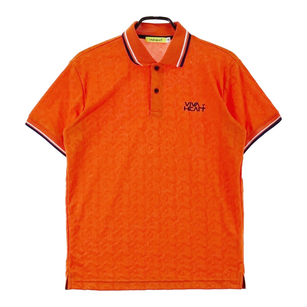 VIVA HEART ビバハート 半袖ポロシャツ ジャガード ロゴ 総柄 オレンジ系 48 【中古】ゴルフウェア メンズ