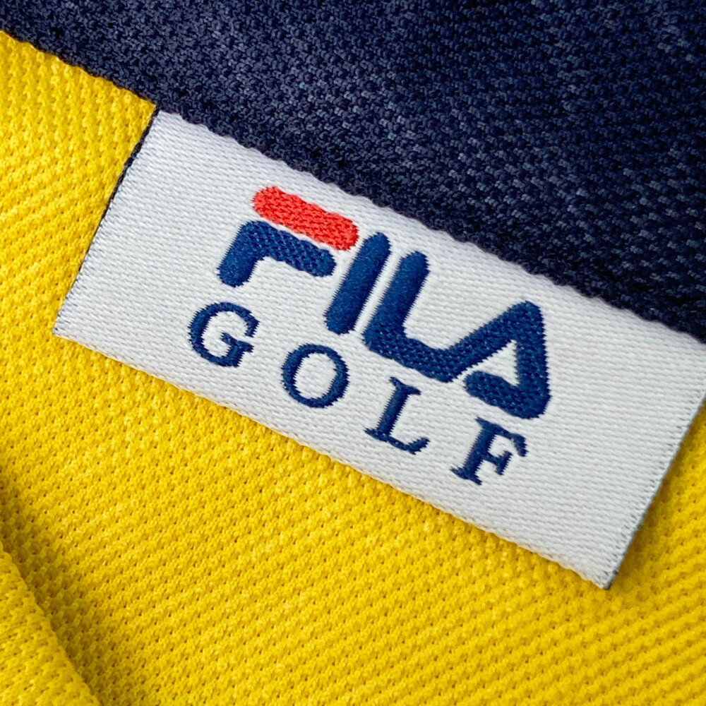 FILA GOLF フィラゴルフ 半袖 ポロシャツ ボタンダウン 千鳥柄 イエロー系 L 【中古】ゴルフウェア メンズ 3