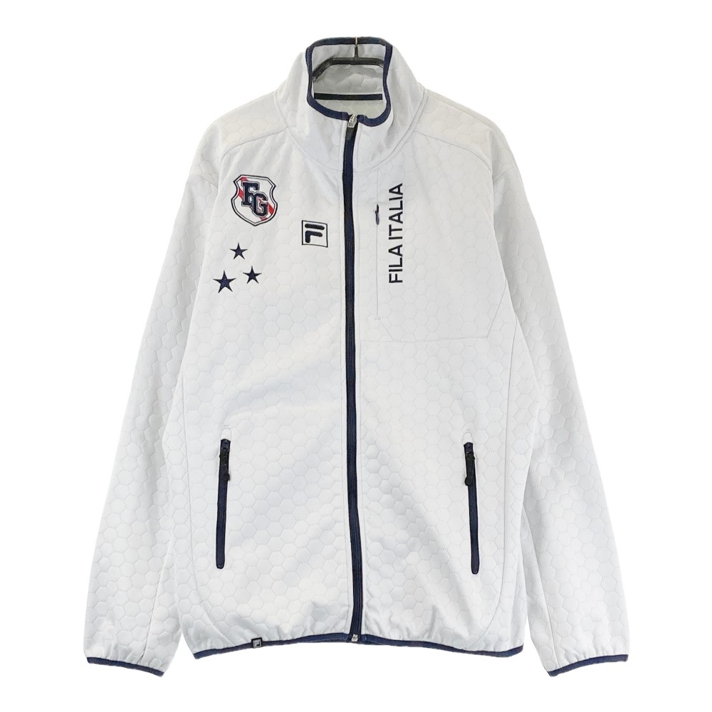 FILA GOLF フィラゴルフ 裏起毛 ジップジャケット ヘキサゴン 総柄 ホワイト系 LL 【中古】ゴルフウェア メンズ