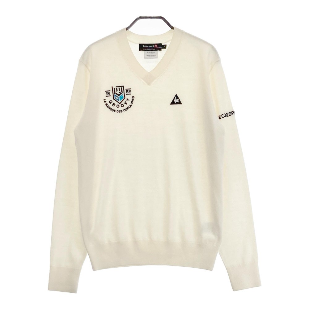 LECOQ GOLF ルコックゴルフ Vネック ニットセーター ホワイト系 M 【中古】ゴルフウェア メンズ