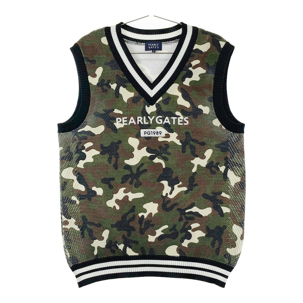 PEARLY GATES パーリーゲイツ メッシュ ニットベスト 迷彩柄 カモフラ カーキ系 5 【中古】ゴルフウェア メンズ