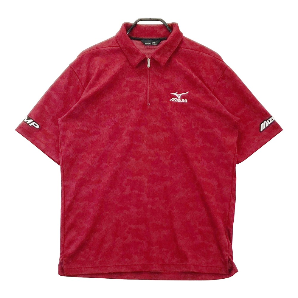 MIZUNO GOLF ミズノゴルフ ハーフジップ半袖ポロシャツ カモフラ柄 レッド系 サイズタグ無し 【中古】ゴルフウェア メンズ