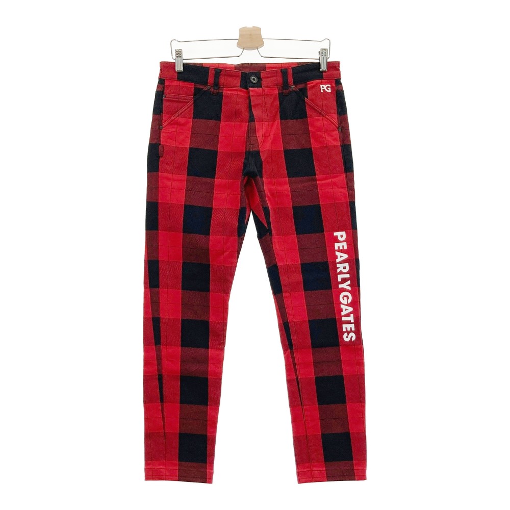 PEARLY GATES パーリーゲイツ ストレッチパンツ チェック柄 レッド系 4 【中古】ゴルフウェア メンズ