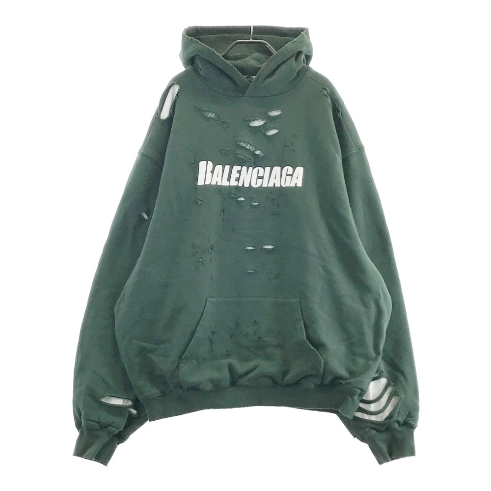 BALENCIAGA バレンシアガ 659403 パーカー デストロイドフーディ グリーン系 S 【中古】メンズ