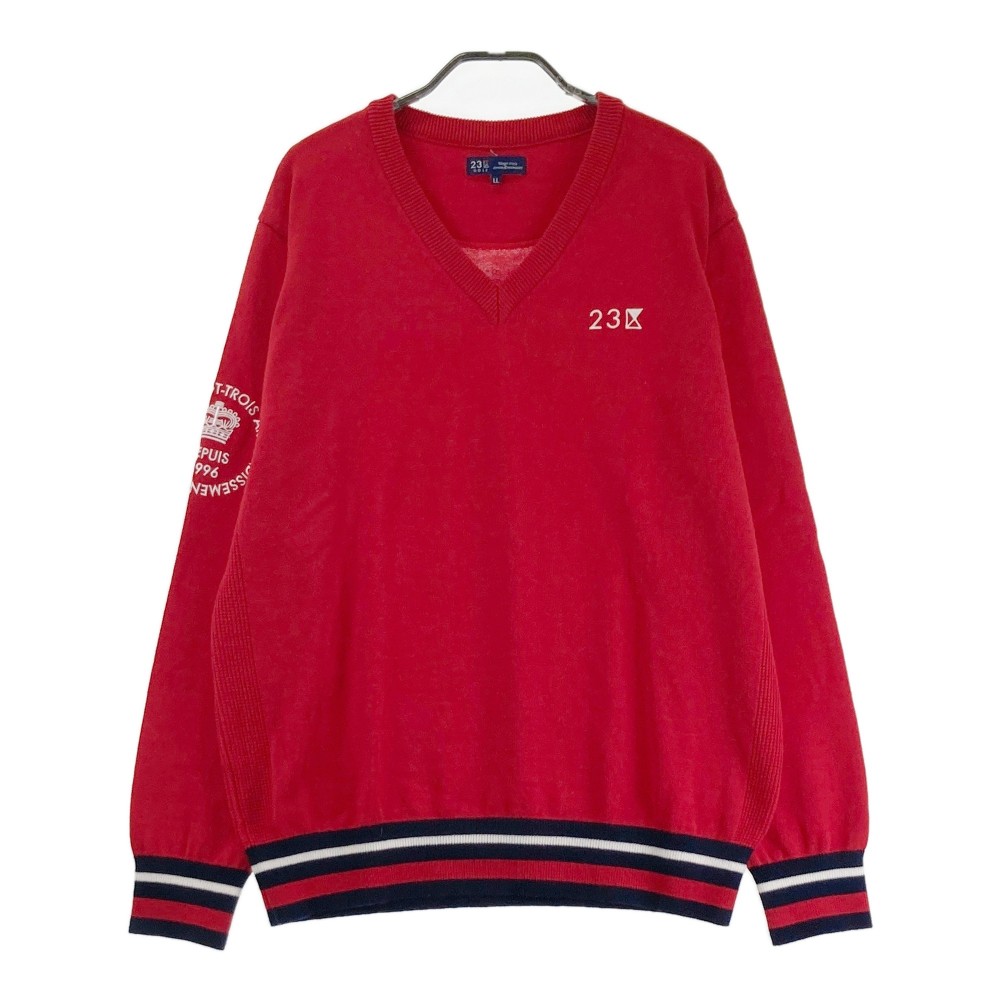 23区GOLF ニジュウサンクゴルフ Vネック ニットセーター レッド系 LL 【中古】ゴルフウェア メンズ