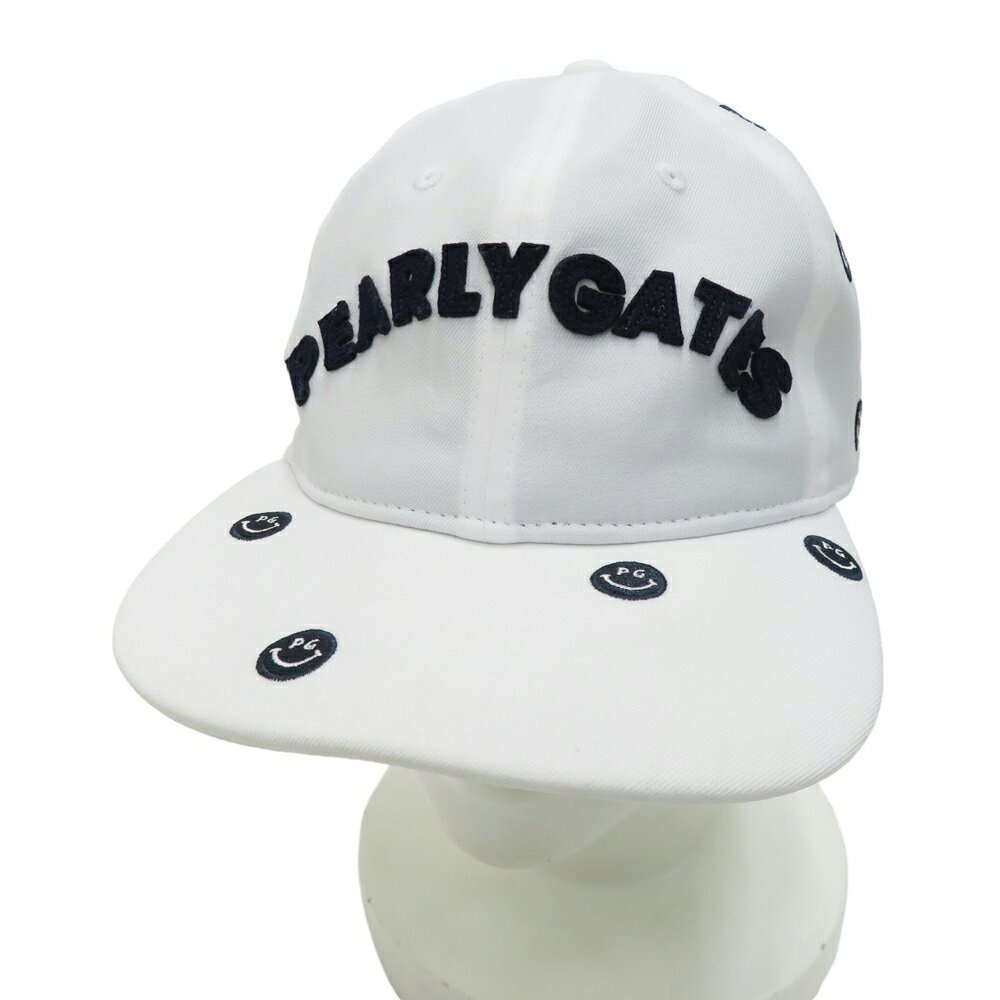 PEARLY GATES パーリーゲイツ キャップ ニコちゃん 総柄 ホワイト系 FR 【中古】ゴルフウェア