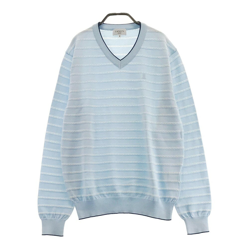 LANVIN SPORT ランバン スポール Vネック ニットセーター ボーダー柄 ブルー系 38 【中古】ゴルフウェア メンズ