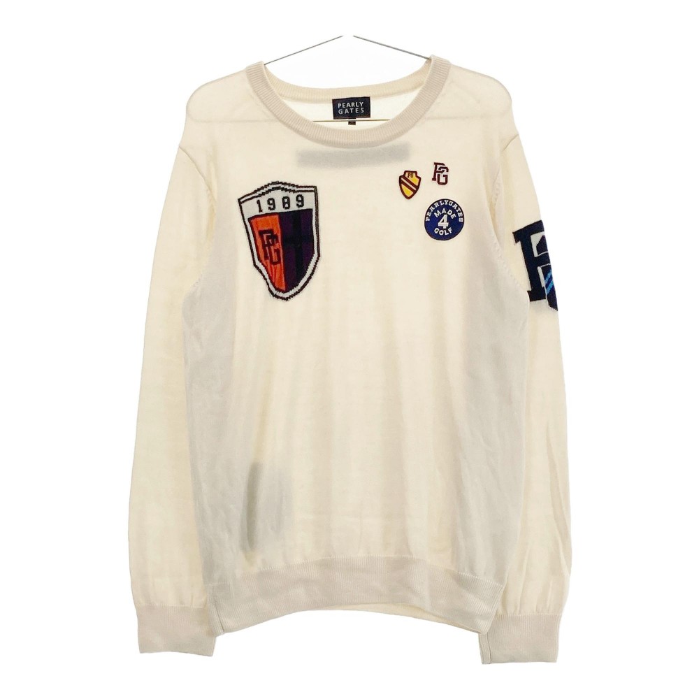 PEARLY GATES パーリーゲイツ ウール ニットセーター ワッペン ホワイト系 5 【中古】ゴルフウェア メンズ