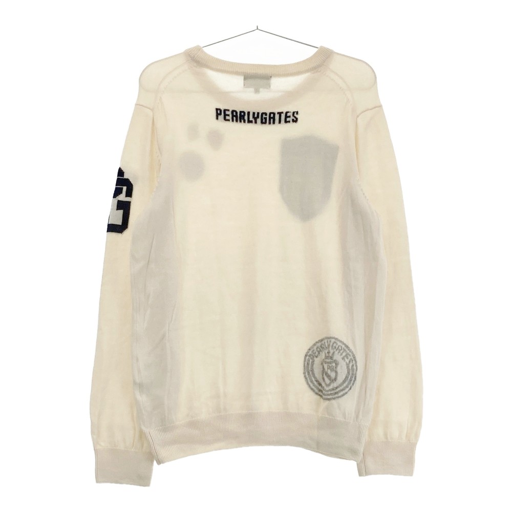 PEARLY GATES パーリーゲイツ ウール ニットセーター ワッペン ホワイト系 5 【中古】ゴルフウェア メンズ