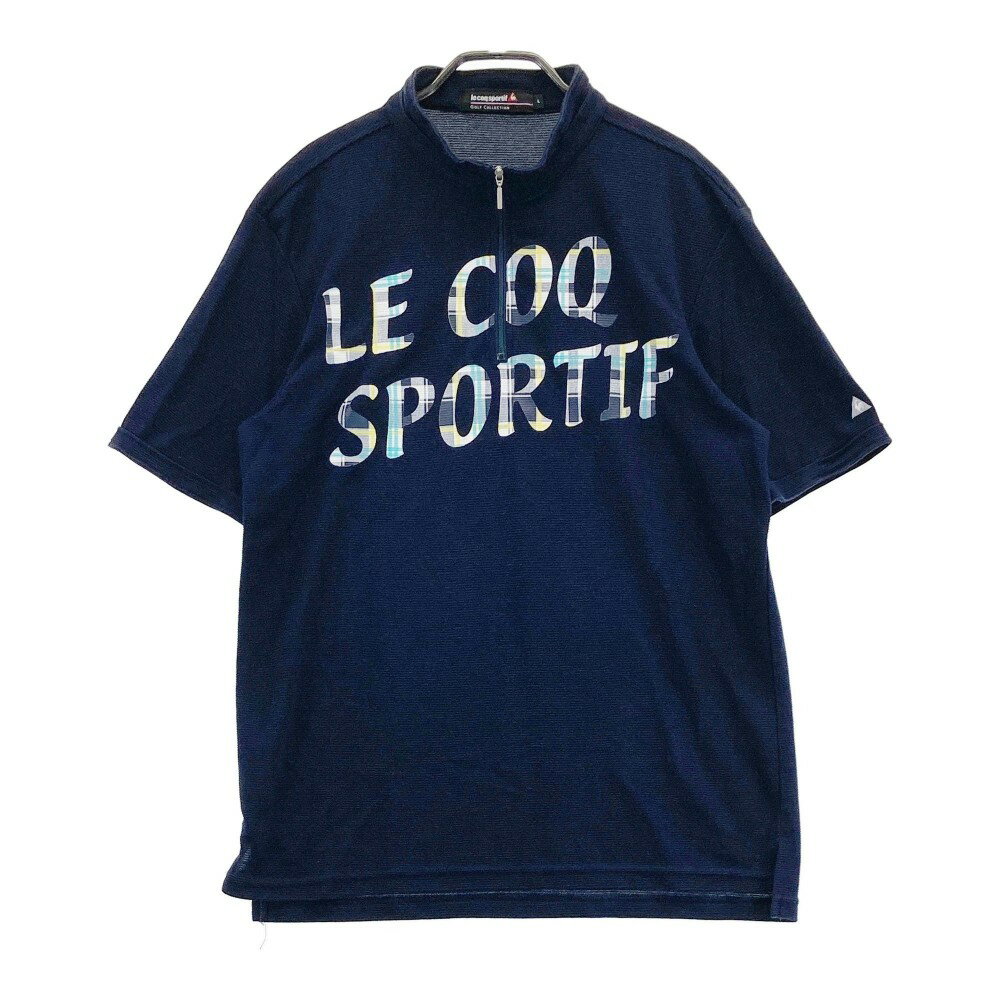 LECOQ GOLF ルコックゴルフ ハーフジップ 半袖Tシャツ ネイビー系 L 【中古】ゴルフウェア メンズ