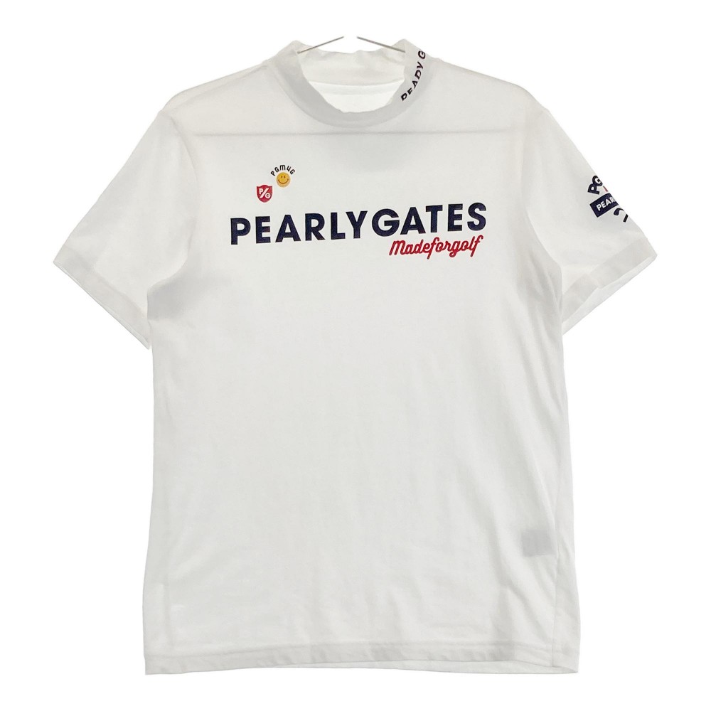 PEARLY GATES パーリーゲイツ ハイネック 半袖Tシャツ ニコちゃん ホワイト系 4 【中古】ゴルフウェア メンズ