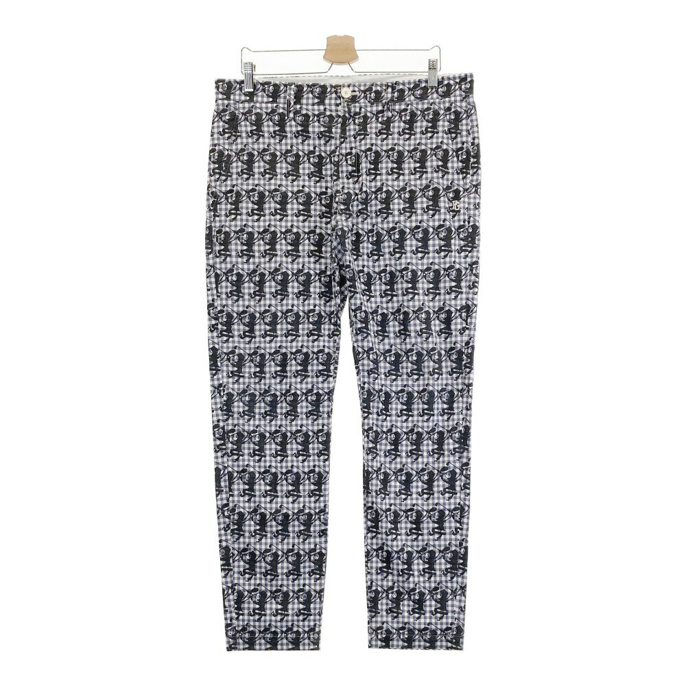 PEARLY GATES パーリーゲイツ × スポンジボブ コットン混 ストレッチパンツ チェック 総柄 ネイビー系 6 【中古】ゴルフウェア メンズ