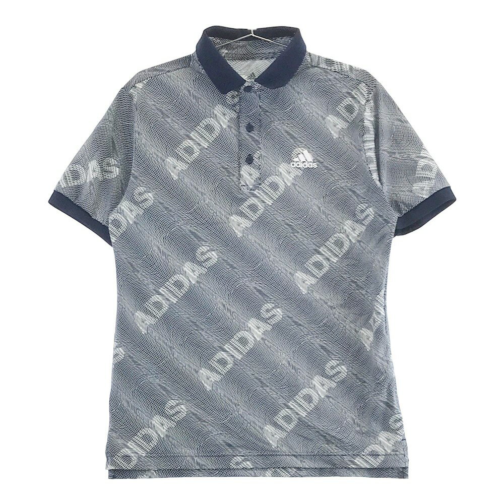 ADIDAS GOLF アディダスゴルフ 半袖ポロシャツ 総柄 ネイビー系 M 【中古】ゴルフウェア メンズ