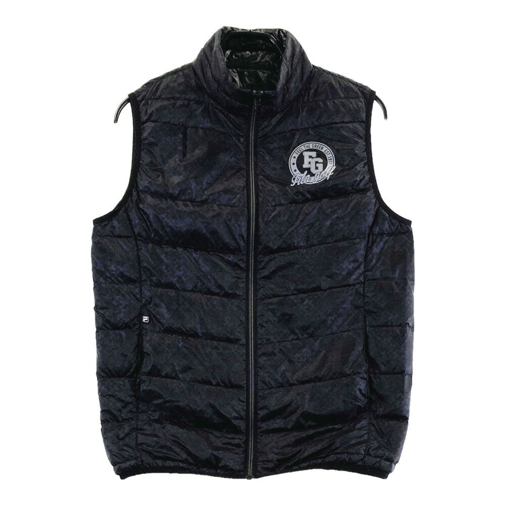 FILA GOLF フィラゴルフ ダウンベスト 総柄 ブラック系 L 【中古】ゴルフウェア メンズ