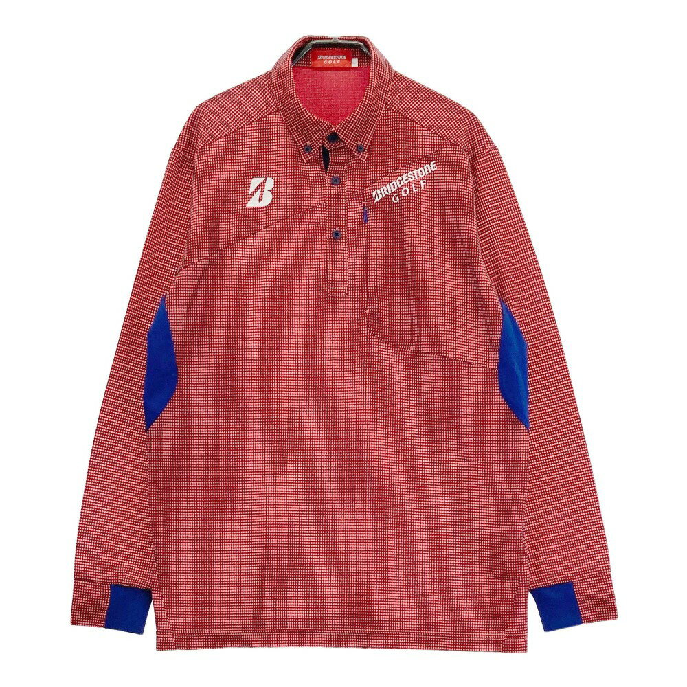 BRIDGESTONE GOLF ブリヂストンゴルフ 長袖ポロシャツ ボタンダウン 総柄 レッド系 L 【中古】ゴルフウェア メンズ