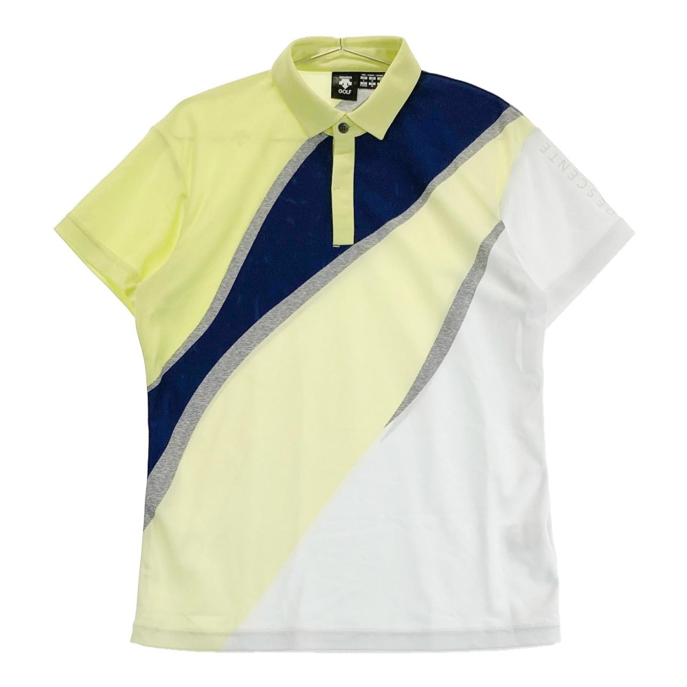 DESCENTE GOLF デサントゴルフ 半袖ポロシャツ 総柄 イエロー系 L 【中古】ゴルフウェア メンズ