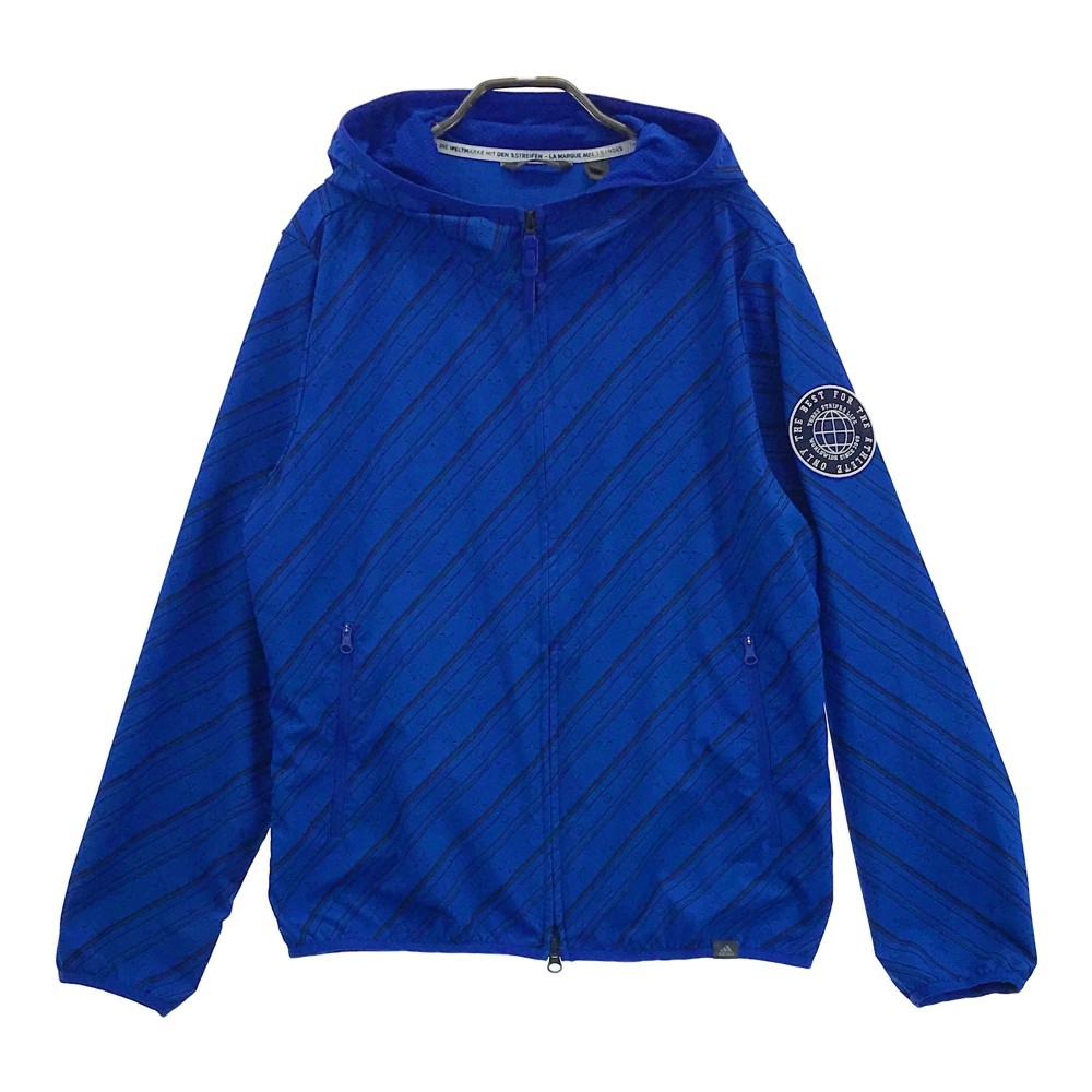 ADIDAS GOLF アディダスゴルフ フード付きジップジャケット ADICROSS 斜めストライプ柄 ブルー系 S 【中古】ゴルフウェア メンズ