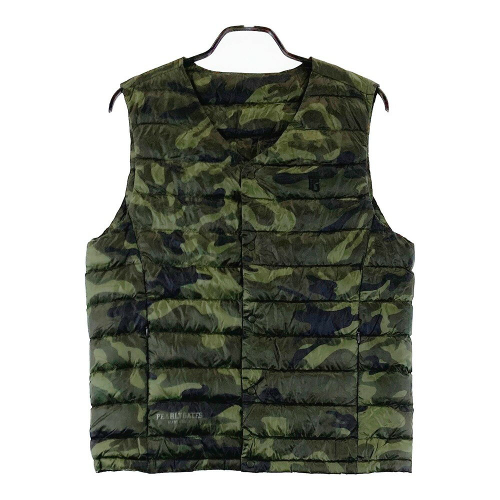 PEARLY GATES パーリーゲイツ ダウンベスト カモフラ柄 カーキ系 5 【中古】ゴルフウェア メンズ