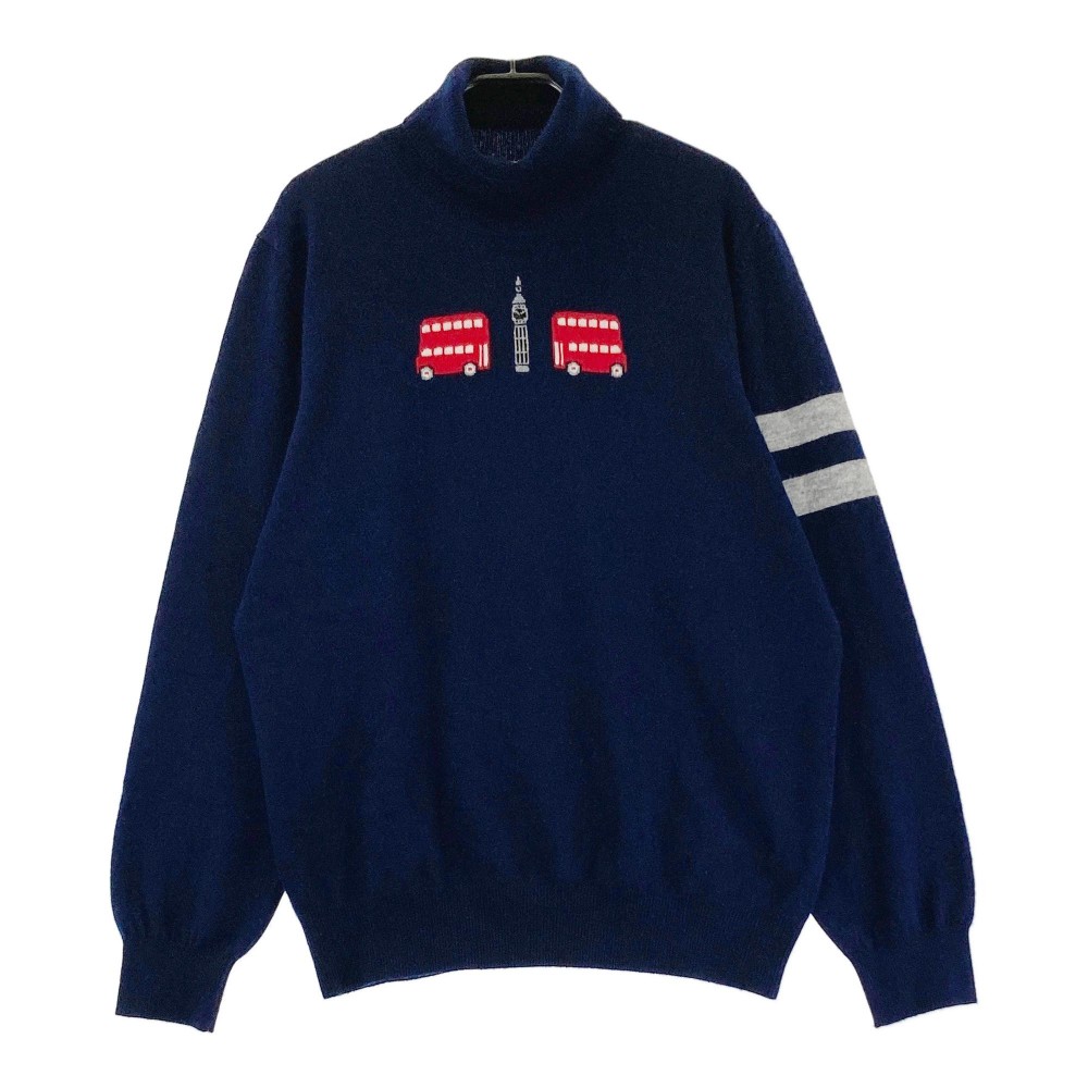 MASTER BUNNY EDITION マスターバニーエディション 158-5274109 カシミヤ混 ハイネック ニットセーター ロンドンモチーフ ネイビー系 6 【中古】ゴルフウェア メンズ