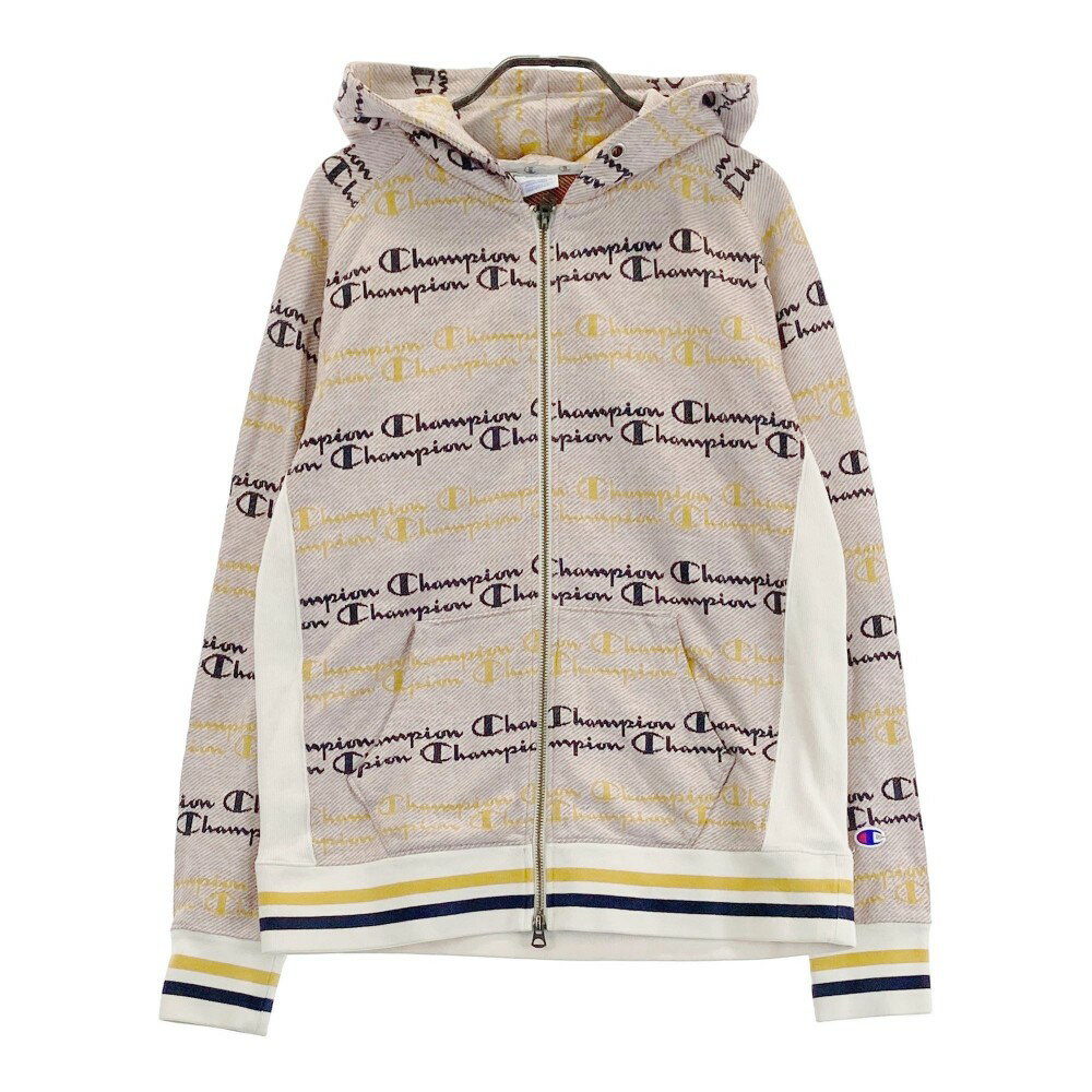 CHAMPION GOLF チャンピオンゴルフ ジップパーカー ロゴ 総柄 ベージュ系 MEDIUM 【中古】ゴルフウェア メンズ