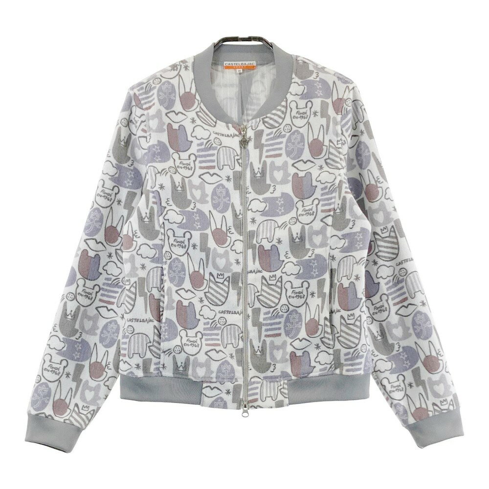 CASTELBAJAC カステルバジャック 蓄熱 ニットジャケット 総柄 ホワイト系 40 【中古】ゴルフウェア メンズ