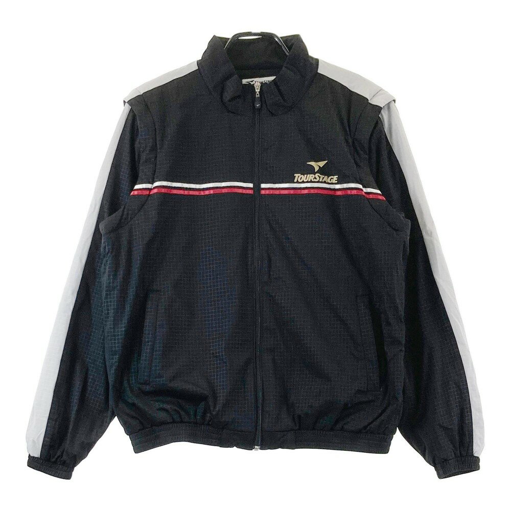 TOUR STAGE ツアーステージ 2WAY ナイロン 中綿 ジャケット 格子柄 ブラック系 LL 【中古】ゴルフウェア メンズ
