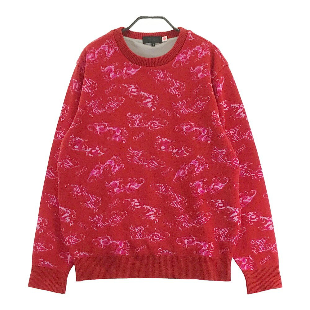 DANCE WITH DRAGON ダンスウィズドラゴン ニットセーター 総柄 レッド系 3 【中古】ゴルフウェア メンズ