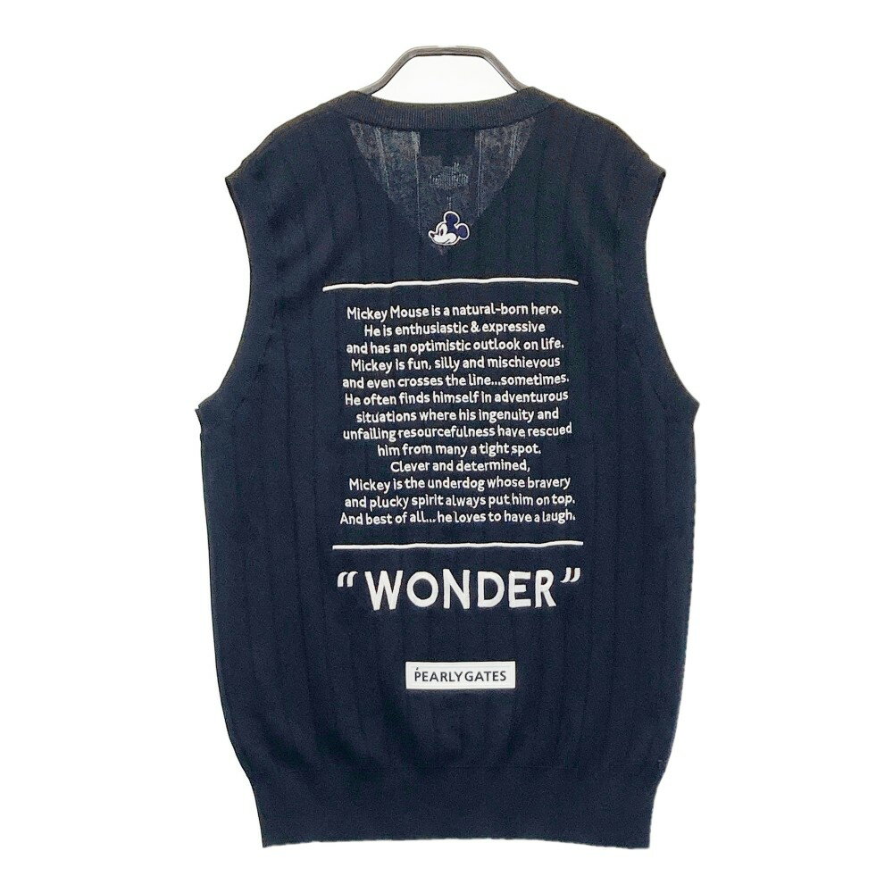 PEARLY GATES パーリーゲイツ ×Disney 100周年 2023年モデル ニットベスト 刺繍 ミッキー ストライプ 総柄 ブラック系 4 【中古】ゴルフウェア メンズ