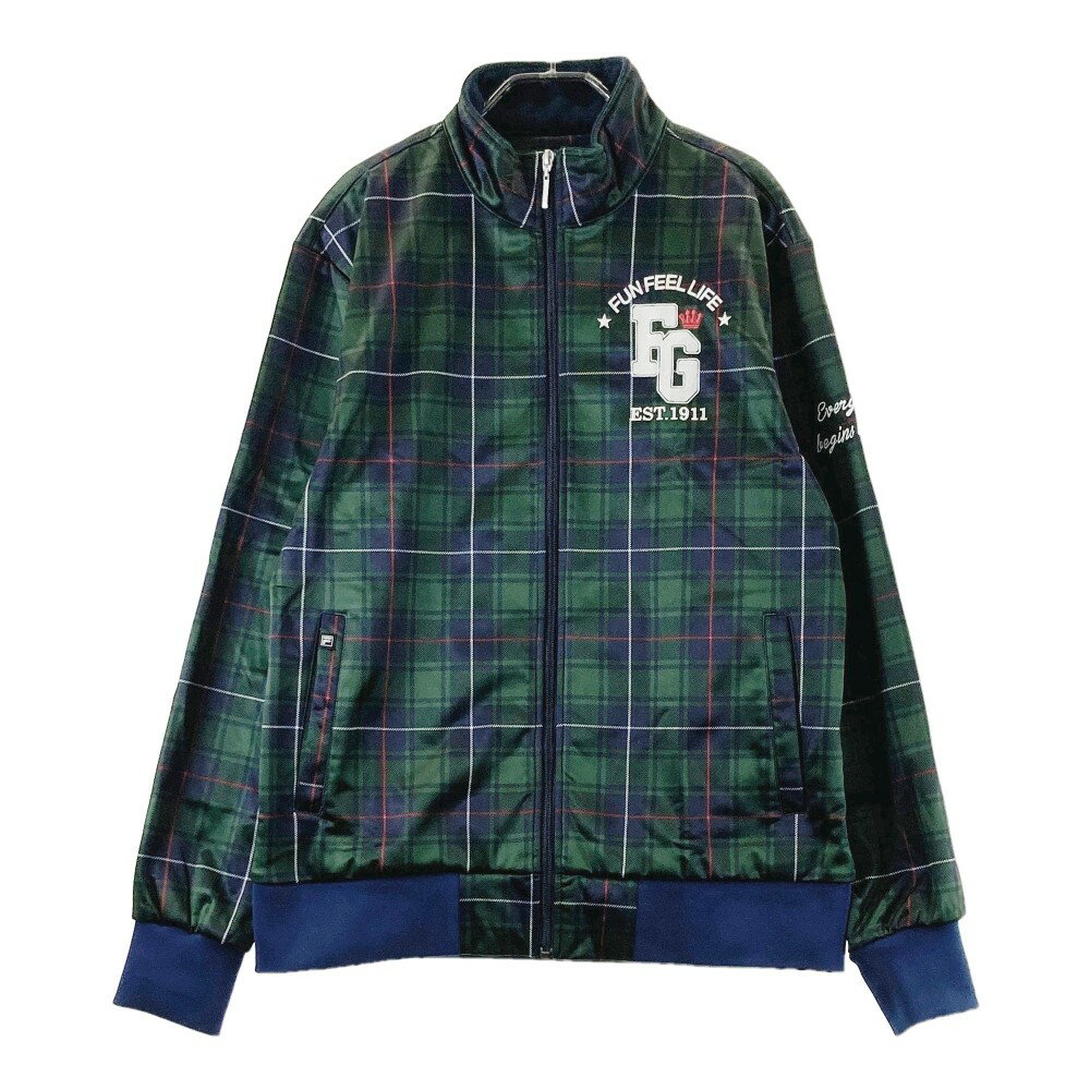 FILA GOLF フィラゴルフ 裏フリース 長袖ジャケット チェック柄 グリーン系 LL 【中古】ゴルフウェア メンズ